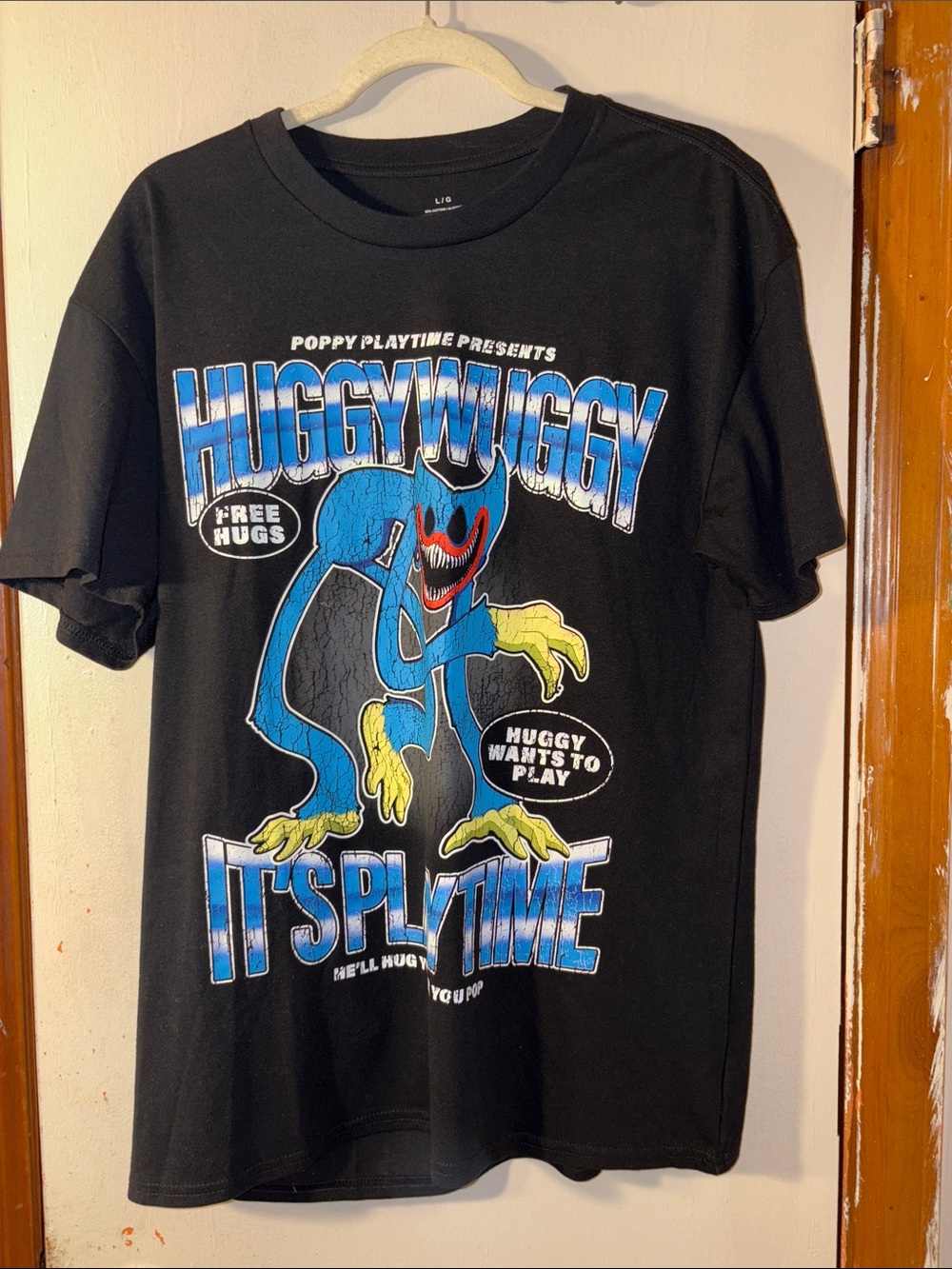 MAD Engine Black Tee with Blue & Yellow Huggy Wuggy Graphic